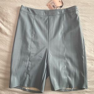Blue co ord faux leather biker shorts